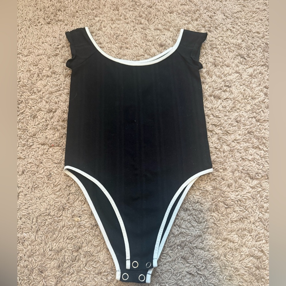Free People Black and White Ribbed Bodysuit